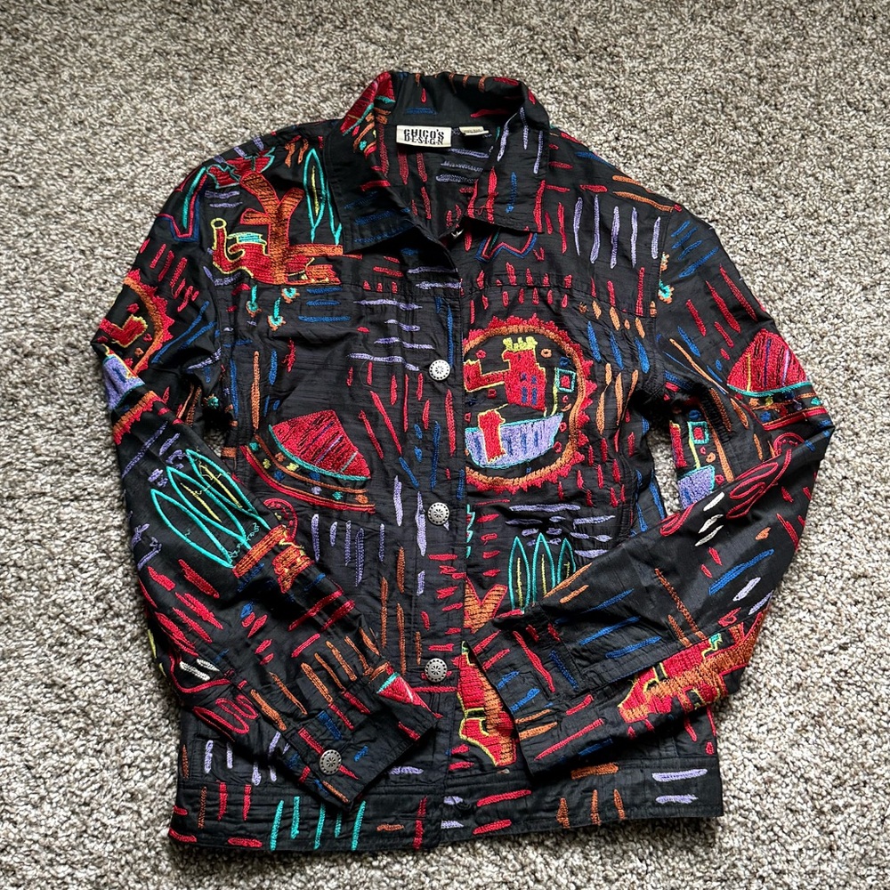 Chico's Black Multicolor Silk Button Up
